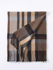 1 件男士冬季保暖长款柔软围巾格子流苏围巾男士柔软经典围巾男士配饰男士围巾 - A - 查看 8