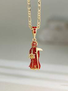 Collana con ciondolo a morte santa con micro intarsi di zirconi, tonalità dorata, gioielleria estiva adatta per uso quotidiano, vacanze, occasioni casual o formali, collana carina, accessorio per vacanze, design sofisticato, finitura di alta qualità, idea regalo - Ciondolo teschio - Visualizzare 13