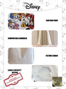 Disney 官方授权帆布手提袋 1 件装 米奇图案帆布单肩包 | 休闲旅行沙滩包 | 大容量可重复使用帆布购物袋 | 花卉印花杂货单肩包，适合日常/外出/购物/返校/沙滩/笔记本电脑包 - 彩色 - 查看 9