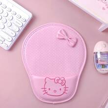 Sanrio 适用于 Hello Kitty 粉色可爱办公桌配件仿皮鼠标垫 2 种款式可选，配有凝胶腕托办公鼠标垫 符合人体工程学的游戏桌垫腕托设计游戏垫橡胶底座适用于笔记本电脑青少年女孩装饰