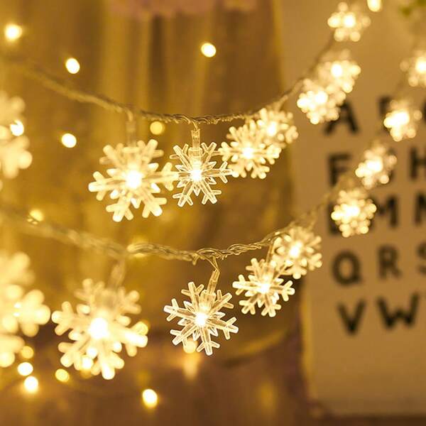 1pc LED Snowflake Light String, Battery Operated Decorative Light String, Snowflake Fairy Lights For Christmas New Year Home Decor, Christmas, Wedding, Home New Year Decorative Lights