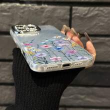 Funda para teléfono (1 unidad) con estampado de flores silvestres coloridas, hilo fino perforado con efecto pluma, IMD, moderna y elegante. Compatible con phone 16/15/14/13/12/11 Pro, Promax Plus, X y XS Max. Una opción alegre para amantes de la naturaleza. - Plateado - Ver 4