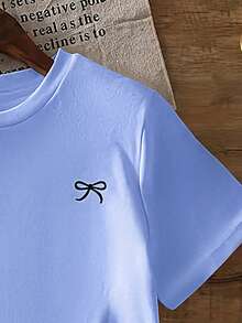 Bow Knot Print Loose Short Sleeve T-Shirt, Spring/Summer