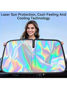 汽车挡风遮阳板-可折叠汽车雨伞遮阳挡，防紫外线车前窗（防热）挡风罩卡 - 彩色 - 查看 2