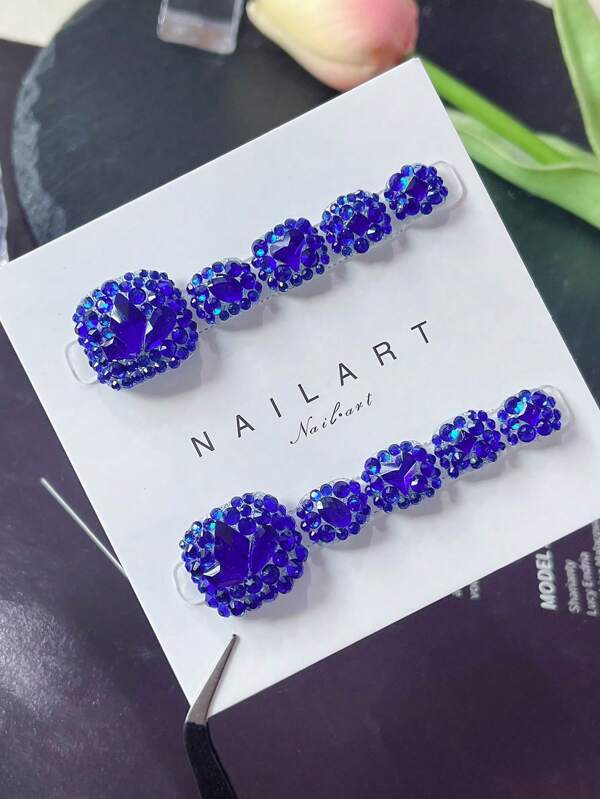 10 Pcs/Set Handmade Square Shaped Press On Toenails Embellished With Rhinestones Elegant Sexy Style For Women Banquet Toe Nails