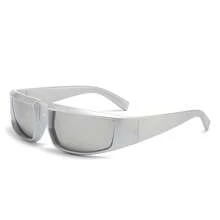 1pc Polygonal Wrap-Around Y2K Futuristic Techno Silver Color Sports Fashion Glasses, Fashionable Wraparound Shape Shades
