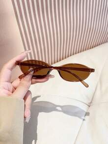 1 件椭圆形小框时尚女士眼镜，棕色夏季时尚眼镜，男女通用复古时尚眼镜，Y2K 街头潮流，适合驾驶、礼物、海滩派对、度假椭圆形太阳镜 - 彩色 - 查看 4