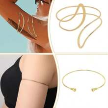 6pcs/Set Metal Simple Summer Beach Vacation Style Armlet Bracelet Jewelry Set, Suitable For Halloween Snake Decorations