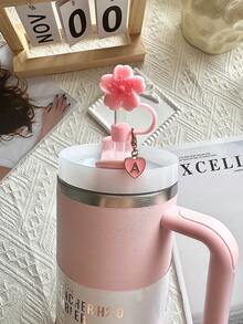 Compatible With Stanley Cup Accessories 2PCS Pink Straw Toppers For Cup Straw Cover Cap, 26 Letters To Choose From Creative Cherry Blossom Straw Cap Cap, Reusable Silicone Straw Cap, Straw Anti-Splash Dustproof Straw Cover, Portable Easy To Clean Insulation Cup Straw Cup Accessories, 10mm Thicker Large Caliber Flower Straw Cap,Glass Cup Straw Cap,Cute Cartoon Flower Straw Dust Cover - Pink - View 5