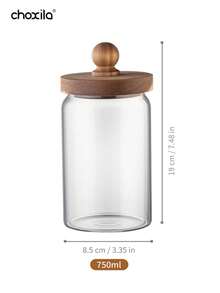 choxila 1pc Coffee Bean Sealed Jar With Handle Wooden Lid Storage Jar Coffee Bean Glass Sealed Jar Back To School