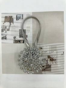 2pcs Magnetic Crystal Flower Window Curtain Clips, No-Drill Curtain Hooks With High-Elastic Spring Wire For Home Decor