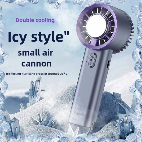 Ventilator portabil de mână cu răcire cu gheață și compresă de răcire, mini ventilator portabil Turbo personal reîncărcabil USB care suflă aer rece cu răcitor de gheață, 3 viteze, perfect pentru femei/bărbați, călătorii, exterior, 1500mAh