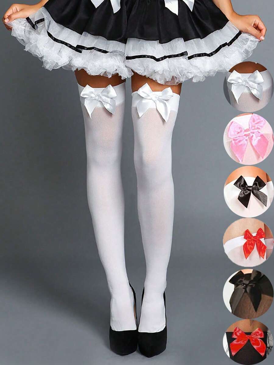 Bowknot Design Simple Knee-High Socks, Y2K