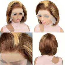 200 Density 4/27 Ombre Honey Blonde Highlight Short Straight Bob Wig 13x4 Straight Transparent Lace Front Wig Human Hair 220% Density Brazilian Virgin Bob Wigs Human Hair Natural Hairline 12inch
