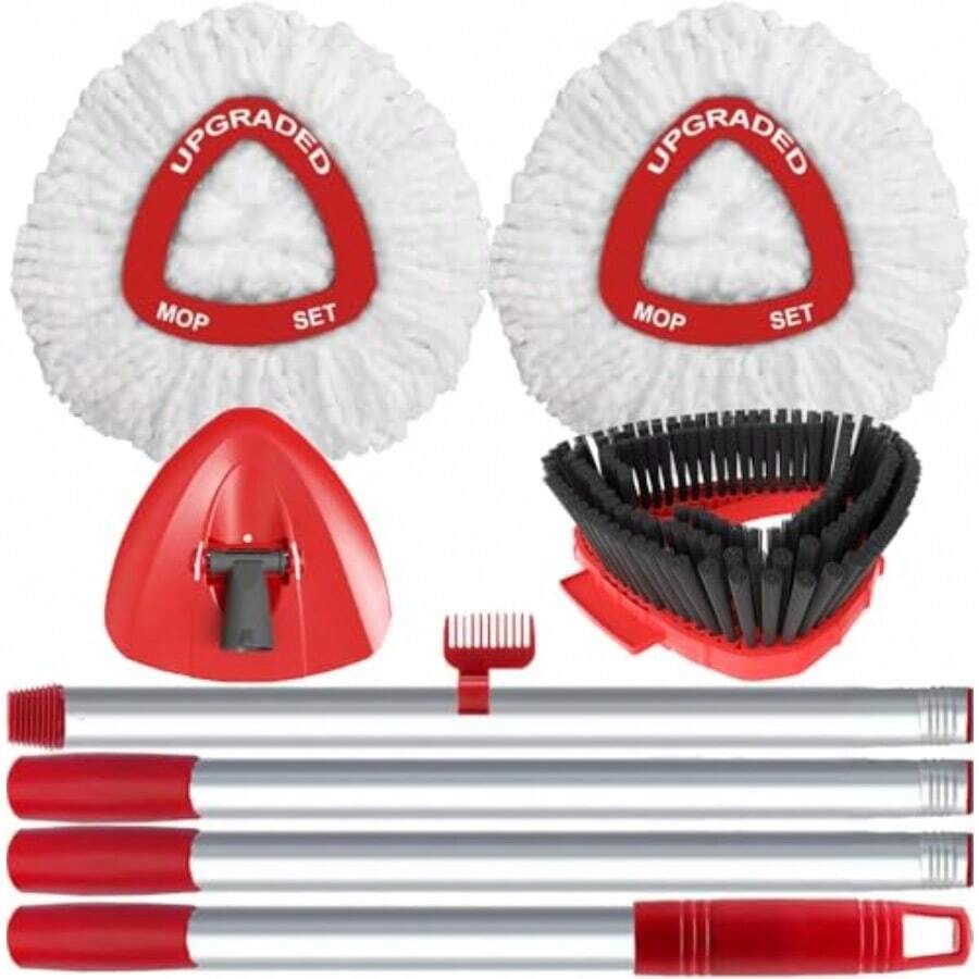 Spin Mop Replace Head Compatible With Ocedar EasyWring 1 Tank Upd Scrub Brush Mop Replacement Head 2 Microfiber Mop Refills 1 Mop Handle 1 Mop Base And 1 Mop Base Cleaning Brush Combo Set - như hình ảnh - Xem 1