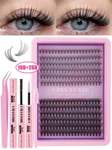 240 piezas Conjunto de extensiones de pestañas falsas con rizo D, mezcla múltiple de 10D+20D+30D pestañas postizas gruesas y tupidas, mechones de pestañas suaves, con maquillaje natural para ojos, longitud de 8-16mm apta para fibra de mink fina e impermeable con efecto 3D, adecuada para maquillaje natural, dramático y diario, kit de racimos de pestañas postizas para cosplay.