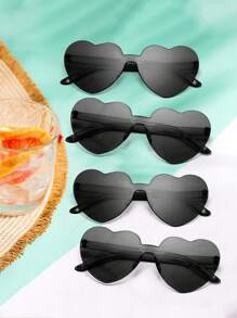 10pcs Heart Shaped Party Glasses For Women, Retro Fashion Rimless Heart Glasses, Suitable For Wedding, Party, Birthday, Bridal Shower, Fashion Accessory, Party Favors (Black) - Black - View 5