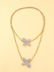 1 件花瓣吊坠项链，双层水晶项链，优雅女士派对珠宝 - 花朵 - 查看 2