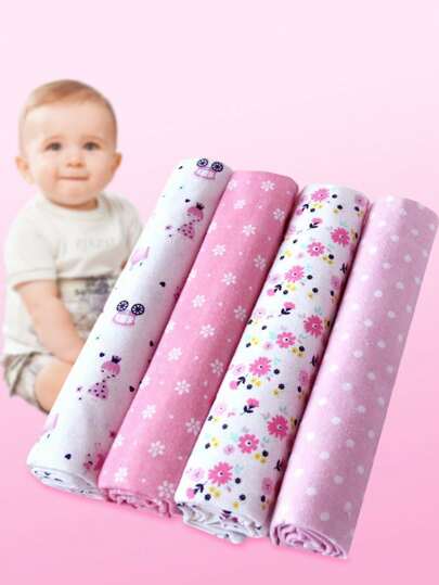 4pcs Baby Swaddle Blankets Set, Castle Princess Carriage Printed Soft Flannel Swaddle Wraps, Cartoon Fuzzy Blankets, Soft Throw Blankets With Star & Car Prints, Great For Home & Travel, Holiday Gifts