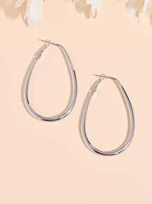 1 对时尚简约椭圆形水滴光滑耳环，适合女性日常、通勤、派对佩戴，四季皆宜 - 銀色 - 查看 4