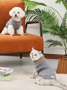 UFBemo UFBemo Gray Pet Sweater, Cute, Warm, Thick, Casual Minimalist Style, Contrast Color Design, High-Grade Gray, Suitable For Cats And Small Dogs In Autumn/Winter