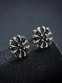 2 bông tai đính đá Zirconia hình thánh giá, chất liệu kim loại nhiều màu, phong cách Gothic, phù hợp để đeo hàng ngày cho nam giới - Bạc - Xem 2