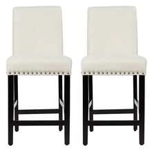 GOFLAME Set Of 2 Bar Stools Counter Height Chair Upholstered Low Backrest Wide Seat - Beige - View 4