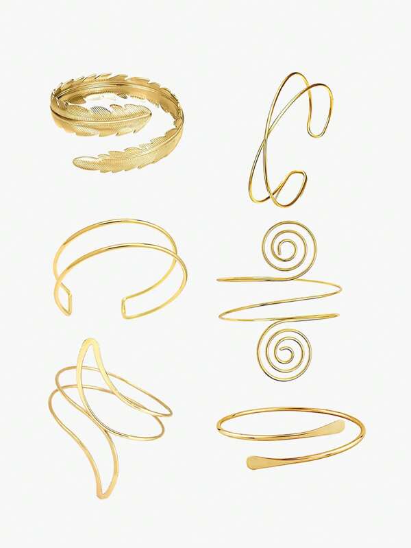 Set de 6 / 4 piezas Brazalete de estilo abierto de lujo de moda para mujer, adecuado para uso diario