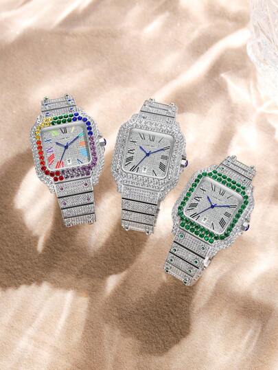 DAYAND NIGHT Reloj de cuarzo de lujo de 40 mm completamente cubierto de hielo, 2025 Nuevo, brillante y deslumbrante, reloj de moda casual unisex para negocios, resistente al agua, caliente - 9 colores, adecuado para fiesta, gala, uso diario, regalo de San Valentín, regalo de aniversario, regalo de cumpleaños