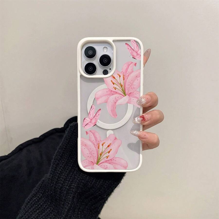 TPU + Acrylic, Magnetic, White, Transparent, Phone Case, Feeling Of A Naked Machine, Suitable For Mobile Phones, Highlights The High-End Feeling Of Apple, Send It To Family/Yourself - Black - View 1