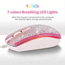 1pc Crystal Rhinestone Shiny Colorful Wired Mouse, Heart-Shaped Turtle Design USB Wired Mouse, Surface Inlaid With Crystal Diamonds, Computer Accessory, RGB Backlight, Cute Shiny Colorful Wired Mouse, Birthday, Holiday Gift, Perfect Gift For Her/Him, Holiday, Birthday Present - Multicolor - View 7