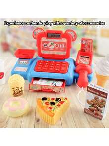 儿童角色扮演玩具超市收银机，角色扮演微型便利店收银台模型（需电池） - 彩色 - 查看 2