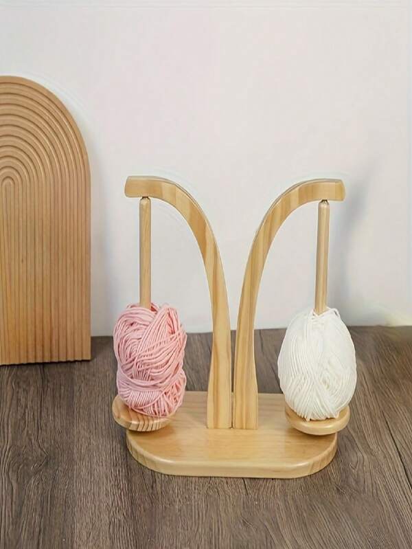 1pc Wooden Rotatable Spool Holder, High-Performance Magnet, Hand-Woven Wool Thread Holder, Wooden Wool Spool Swivel Tool, Thread Winder,Dual Spindle Wooden Yarn Holder With Rotatable Knitting Skein Support Stand, Magnetic Detachable Base, Light And Dark Brown Wood