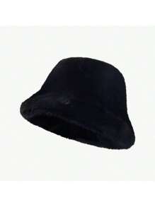 New Fashionable Personalized Versatile Faux Mink Bucket Hat For Women, Autumn/Winter, Versatile Korean Style Bucket Hat, Plush Warm Hat, Casual Polyester Solid Color Windproof Warm Hat, Autumn/Winter