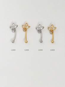 1 件 925 纯银钻石三叶草肚脐环，花朵肚脐莲花金反向肚脐环肚脐饰品女士日常佩戴周年纪念生日海滩度假