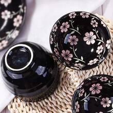JapaneseInspired Ceramic Rice Bowl Set 4Piece Perfect For Soup Snacks And More Black Sakura Design - White - View 5