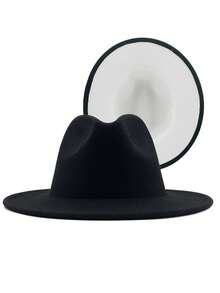 1顶宽檐软呢帽，男女通用，双色拼接，巴拿马毡帽，两种成人尺码可选