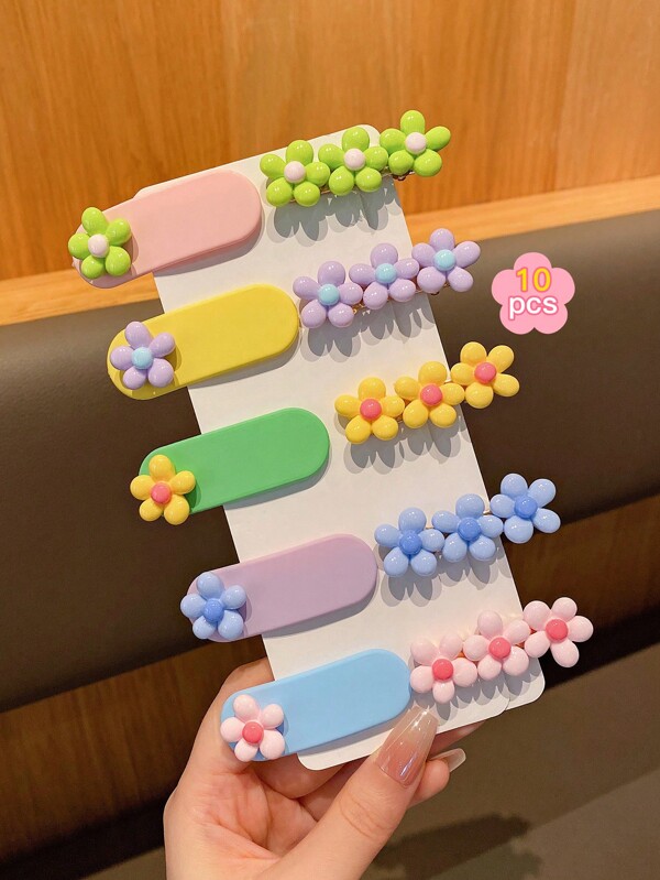 10pcs Colorful Cute Floral Design Hair Clips, Kawaii Korean Style BB Pins, Suitable For Everyday Use