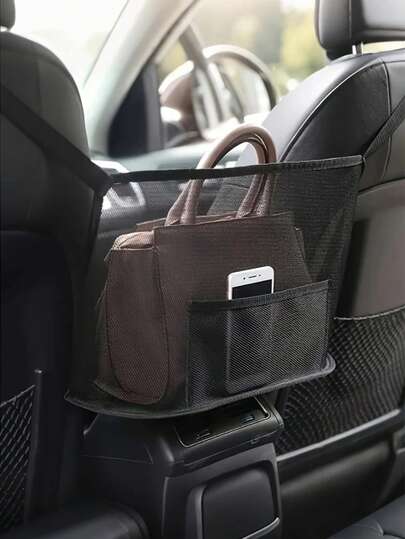 汽车座椅储物袋超大加厚帆布汽车储物袋 - 耐用的车辆配件，后座网状整理袋，用于手机、文件等 - 储物架、手机和文件袋