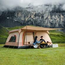 Double Layer 8-10 Person Outdoor Camping Tent With 2 Rooms And 1 Lobby, Extra Large, Sunshade, Waterproof, Thickened