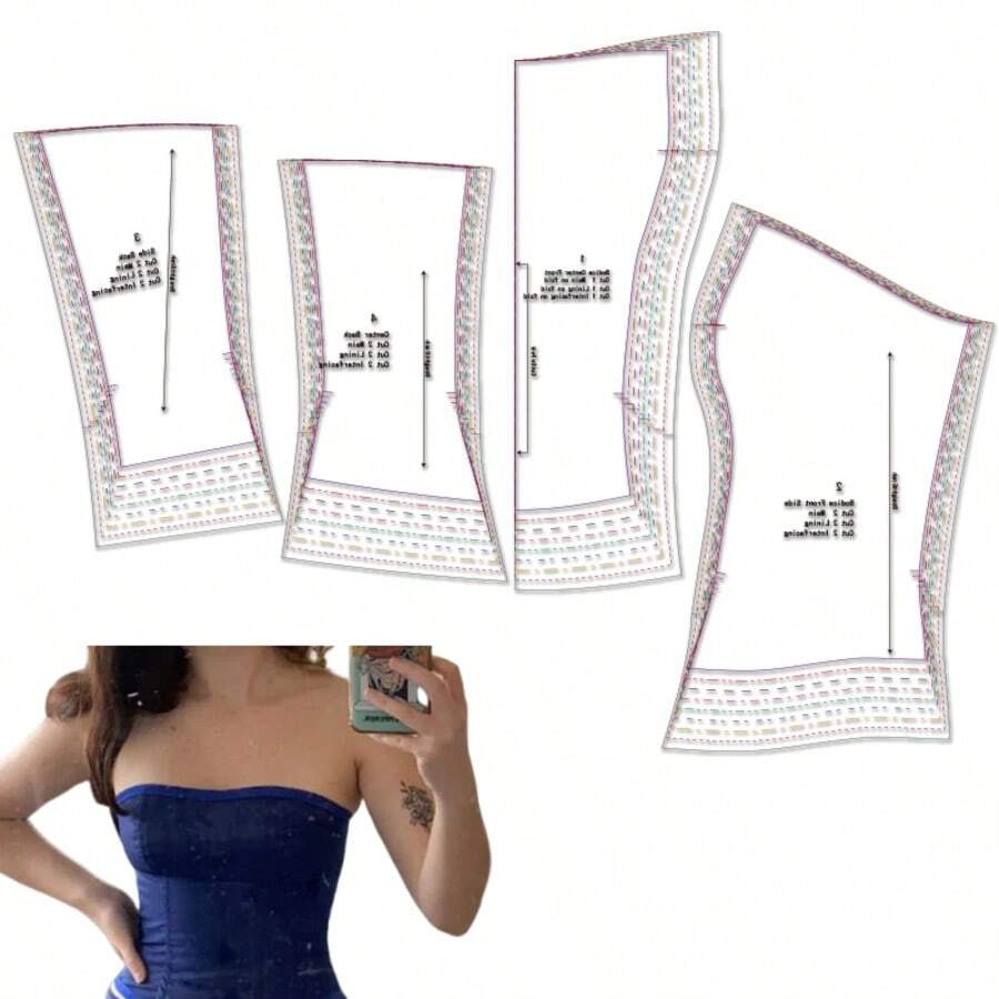 Strapless Corset Multiple Sizes Sewing Patterns,1:1 Scale Basic Women's Garment Sewing Patterns,Sewing Patterns For Beginners And Sewing Patterns,Apparel Making Templates,Handmade Garment Sewing Patterns - Brown - View 1
