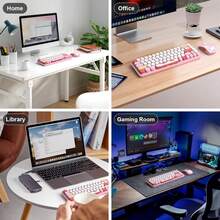 MOFII 人体工学 2.4G 无线键盘鼠标组合 68 键复古圆形键帽打字机键盘带静音按钮鼠标多媒体功能可爱键盘鼠标套装适用于 PC/笔记本电脑/台式机 - 灰色 - 粉色 - 查看 6