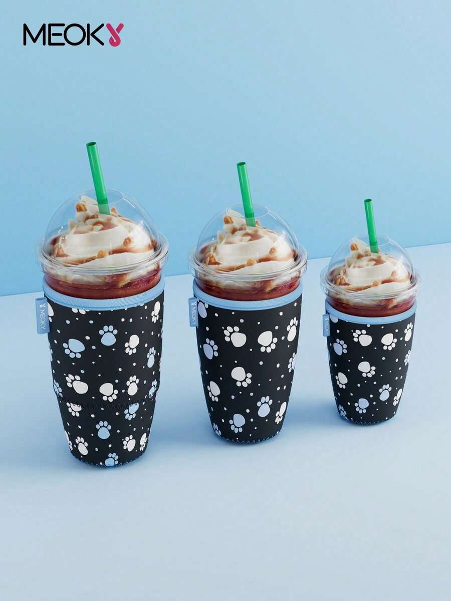 Meoky 3 Pack Reusable Sleeves untuk Es Kopi & Gelas Soda, Insulated Neoprene Sleeves untuk Minuman Dingin & Panas - Hitam - View 1