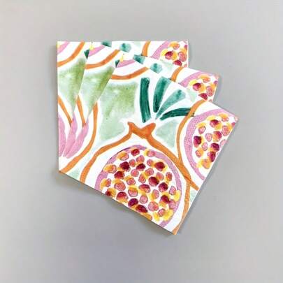 20 chiếc/40 chiếc/60 chiếc, Khăn ăn dùng một lần 2 lớp có họa tiết xương bướm, Khăn giấy thủ công, In hình quả lựu màu mùa hè, Đồ dùng tiệc theo phong cách phương Tây, Phụ kiện nhà bếp, Sinh nhật, Sự kiện, Hoa, Tiệc dã ngoại Trang trí bàn tiệc 6,5*6,5 inch