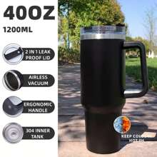 Tasse isotherme de 40 oz (1200 ml) avec poignée, bouteille d'eau sous vide, tasse à eau thermique avec couvercle, paille, en acier inoxydable pour boissons chaudes et froides, tasse à café portable grande taille pour café chaud et froid