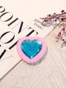 1pc Heart-Shape Gemstone Finger Ring Mobile Phone Stand, Slouchy Person's Must-Have Device Holder, Sturdy Adhesive Mount, Attach On Phone, Anti-Drop & Shake Resistant