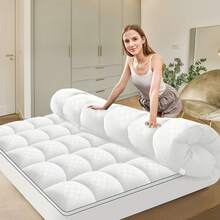 Extra Thick Mattress Topper - Cooling Mattress Pad Protector With Deep Pocket (8-21"), Fits Most Beds - Machine Washable Mattress Cover For Side/Back/Stomach Sleepers, Home Or Hotel Use - Màu be - Xem 3