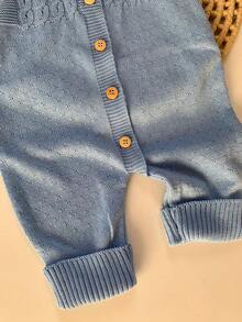 Ema Button Knit Set Girl Bodysuit Overalls Baby Romper - 淺藍色 - 查看 3