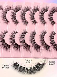 Asiteo 7 Pairs Cat Eye False Eyelashes, 3D Transparent Band Natural Thin Faux Mink Lashes, Fluffy Curly Cat Eye Fake Eyelashes - 黑色 - 查看 6