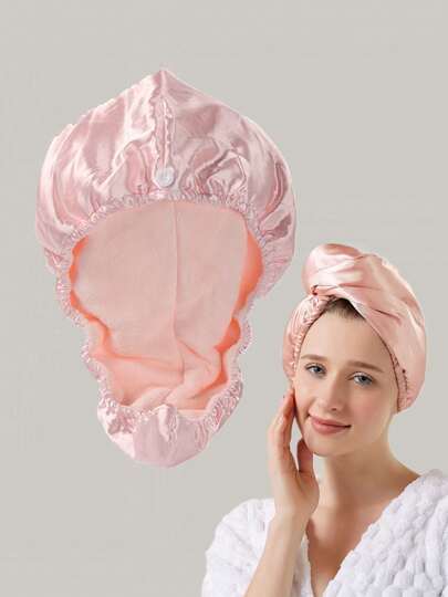 Touca de secagem de cabelo dupla camada em cetim coral fleece absorvente, fibra de poliéster, secagem rápida, ideal para volta às aulas, viagens e férias. Acessórios para cabelo feminino, produtos para cabelo, ferramentas para cabelo, itens para cabeleireiro, equipamentos para barbearia e salão de cabeleireiro.